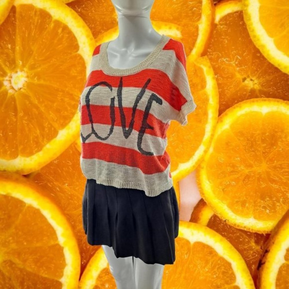 Bella De Jour Red and Tan‎ Striped Loves Sweater
